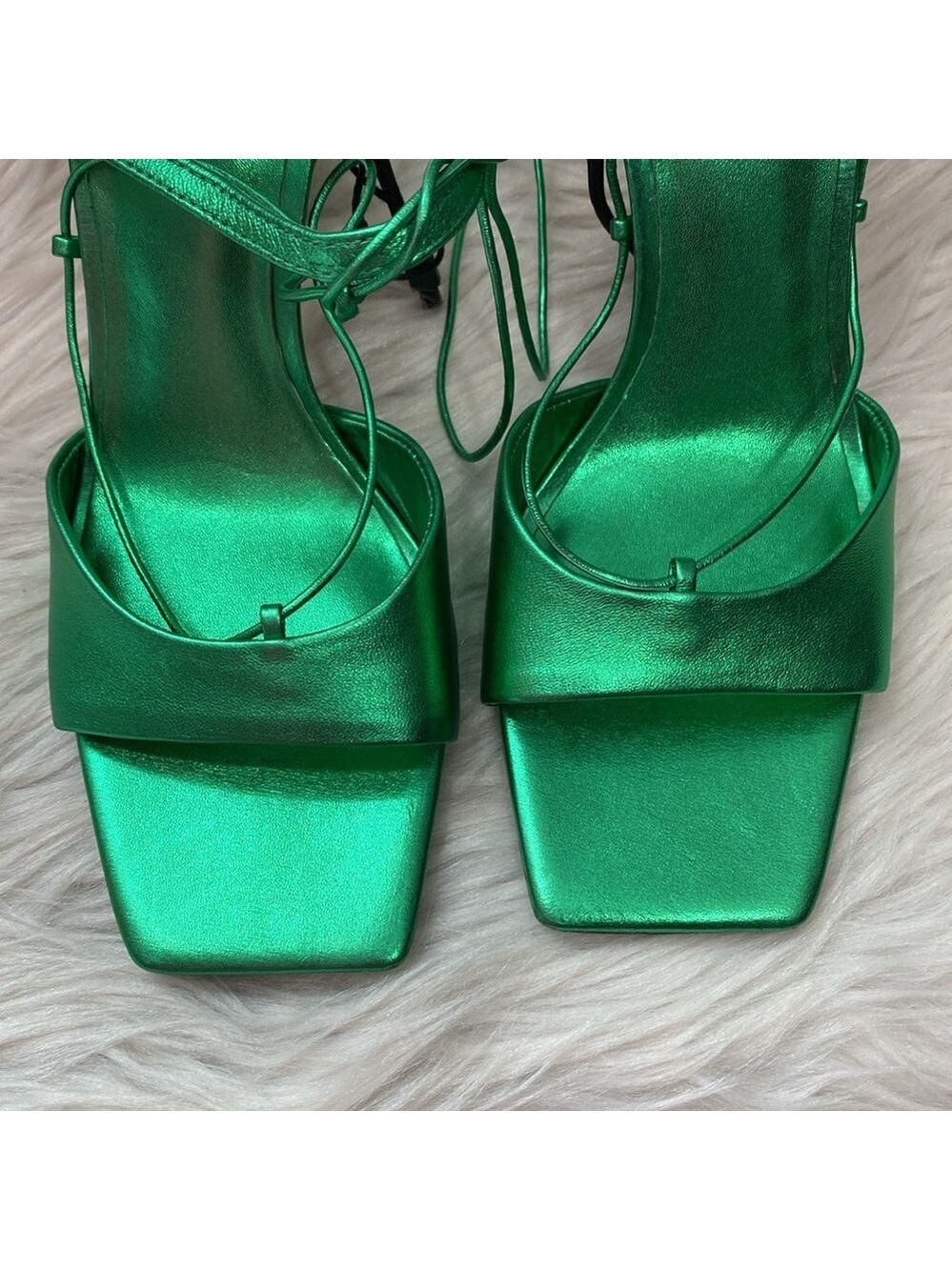 NWOT Zara Metallic Green Lace-up Leather Sandals, Size 7.5 - Picture 10 of 17